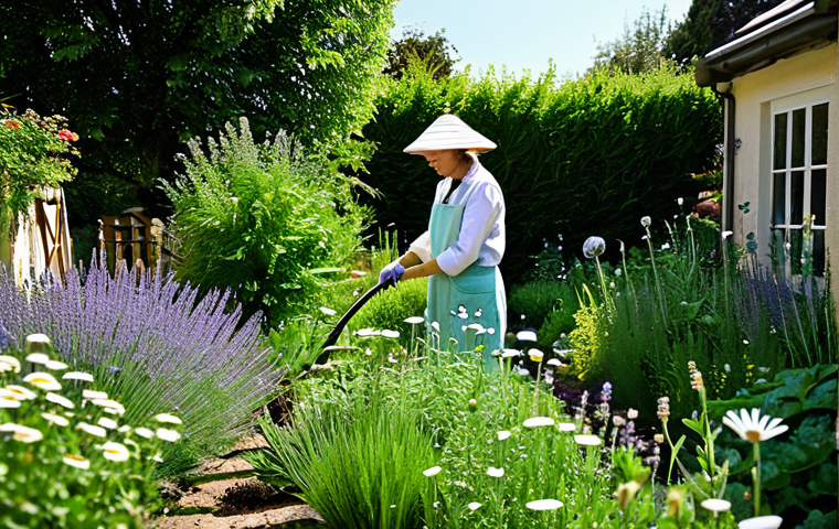 Herbal Garden**
"A lush and vibrant home garden filled with medicinal herbs like lavender, mint, and chamomile, fully clothed gardener tending to the plants, appropriate attire, sunlight filtering through the leaves, safe for work, perfect anatomy, natural proportions, professional photography, high quality, modest clothing."
**