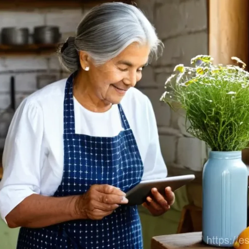 자연 처방 제도와 자가 치료의 관계 - **Prompt:** A heartwarming scene in a sun-drenched, rustic kitchen, where an elderly Latina grandmot...