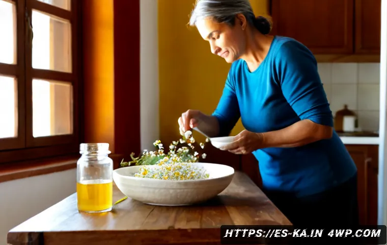 Home 17 자연 처방 제도의 실용적인 팁과 요령 - Photorealistic Spanish-speaking household kitchen scene, a middle-aged woman preparing a simple natu...